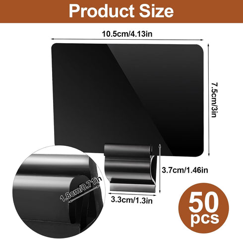 Molain 50 Pack A7 Set, Black Sign Label Clips with Chalkboard Plastic Food Tray Label Holders Reusable Price Tag Sign