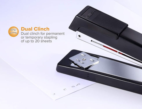 Bostitch Executive Full Strip Stapler, 20-Sheet Capacity, All-Metal Construction, Dual Clinch, 2-Pack