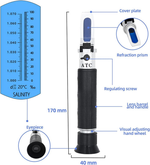 VGVGV 0~10% Brix Refractometer, Salinity Refractometer Meter Water Reader Marine Salt Aquarium Test Tester Digital PH