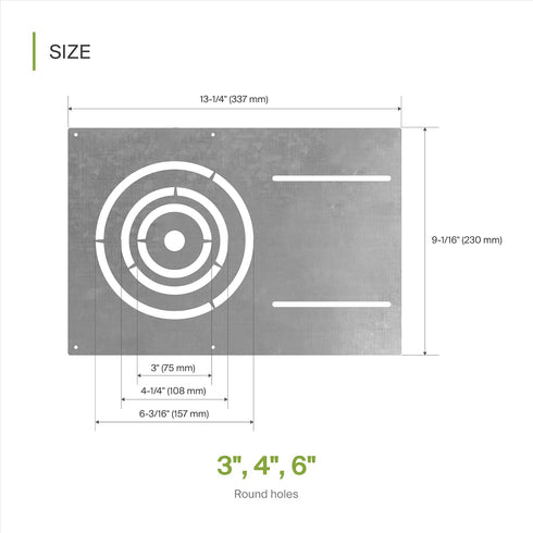13 Inch Asymmetric 3/4/6 Inch 6 Pack ASD New Construction Mounting Plate with Round Hole - Flat Steel Rough in Wafer