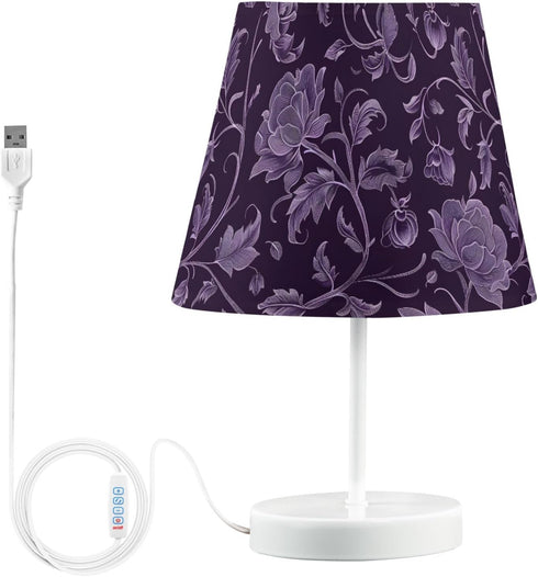 3 ALAZA Bedside Lamp Purple Flower Paisley Table Lamp for Bedroom Desk Lamp with USB Port LED Nightstand Color