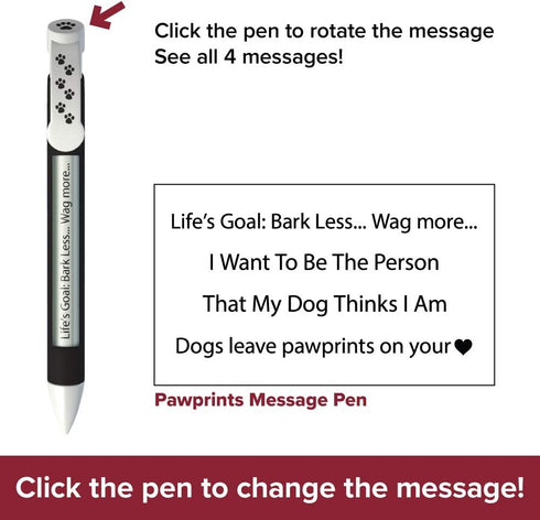 Greeting Pen Paw Prints Pens, 6 Pen Set with Rotating Messages