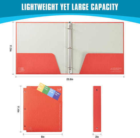 Blue Lake ECOLIFE 1 Inch 3 Ring Binder with Binder Dividers with Pockets, Plastic-Free Binder Organizer Students School Office Supplies (Persimmon) by Blue Lake