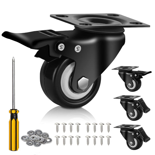 2" Caster Wheels, Set of 4 Heavy Duty Silent Locking Casters with Polyurethane (PU) Wheels, Swivel Plate for Cart,