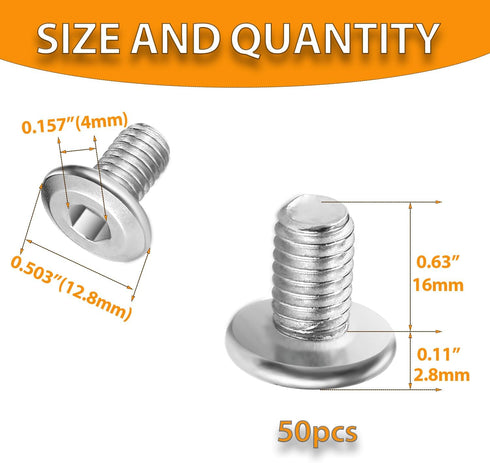 Hincell M6x16mm Bolts,50pcs M6x1.0 Bolts,304 18-8,Crib Hex Socket Head Cap Screws Furniture Screws Stainless Steel