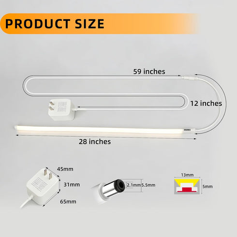 28 Inches 6.6W 4200K 1296lumen Dimmable, Counter Closet, Hand Wave LED Ribbon Lights with Memory, Plug and Play, Under