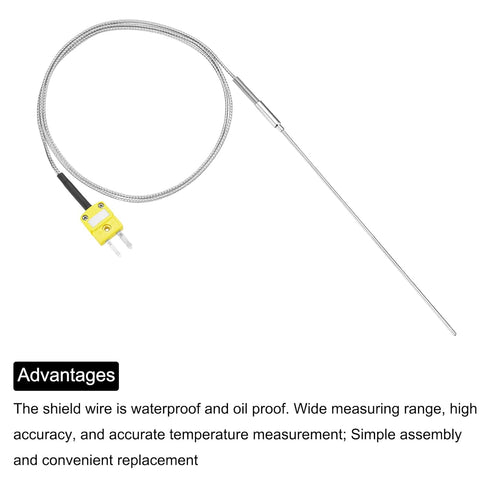 MECCANIXITY K Type Thermocouple with Plug, Temperature Sensor Probe -50 to 1100°C Stainless Steel