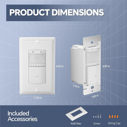 Dimmer Dimmer Bulb, 2Pack ECOELER Motion Sensor Switch, Electrical Light Switches with Occupancy Sensor, Single Pole