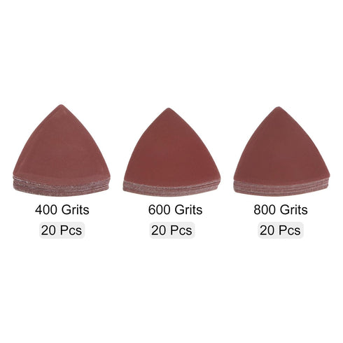 60pcs Triangular Hook & Loop Sandpapers, 400/600/800 Grits Aluminum Oxide Sanding Pads Set