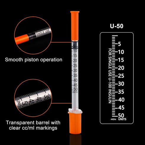 31g 0.5cc Syringes, 1/4 Inch-6mm Compatible U-100, Accurate Measuring, Individually Sealed Packaging (Pack of 100)