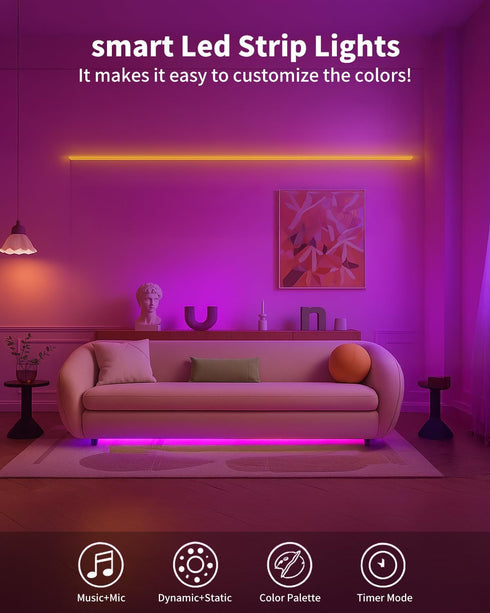 BojiaLighting 50FT Smart LED Strip Lights for Bedroom App Control Lighting Bedroom Rome Decor with Remote, RGB Music