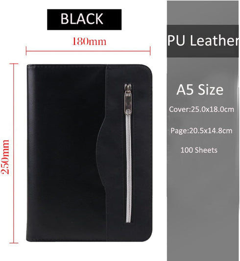 SAYEEC A5 Multifunctional Zippered Notebook, Portable Travel Portfolio, Inner Pocket Business 6-Ring Binder Meeting