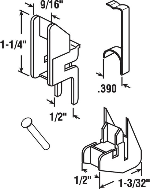 Prime-Line FS 291B Block and Tackle Top and Bottom Guides, 1-3/32 In., Plastic and Steel Components (Single Pack)