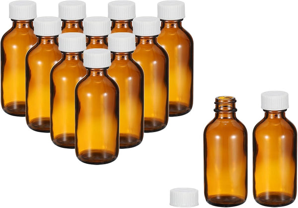 PATIKIL 2oz (60ml) Glass Sample Bottles, 12Pcs Round Dispensing Bottles with White Poly Cone Cap