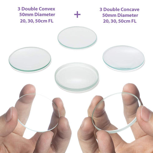 Amlong Crystal Set, 50mm 3 (20, 30, 50cm 3 (20, 30, 50cm Premium Optical Glass Double Convex and Double Concave Lens