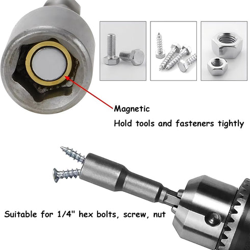 5Pcs Power Nut Driver Set, 1/4 Inch Hex Shank, Magnetic Quick Change Socket Adapter