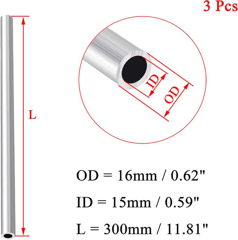 3 Pcs 6063 Aluminum Round Tube 16mm OD 15mm Inner Dia 300mm Length Seamless Aluminum Straight Tubing for Fabrication Projects DIY Handmade Model Craft Frame Building Gardening Shop Fitting by OFOWIN