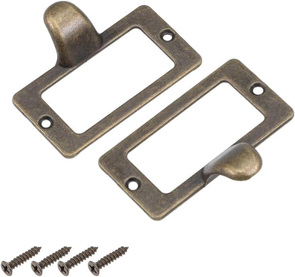 uxcell Vintage Zinc Alloy Label Holder Pull Handles, Bronze Tone, 59x31mm, Pack of 2 with Screws