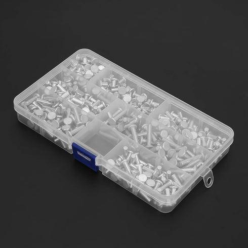 350pcs Flat Head Solid Rivets M4 Kit, Aluminum Rivets Set Length 4/6/8/10/12/16/20 mm for Household Automobile