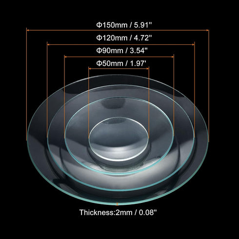PATIKIL 50mm 90mm 120mm and 150mm Diameter Watch Glass, 1 Pack Beaker Cover Smooth Edges Chamfered Arc for Laboratory, Transparent
