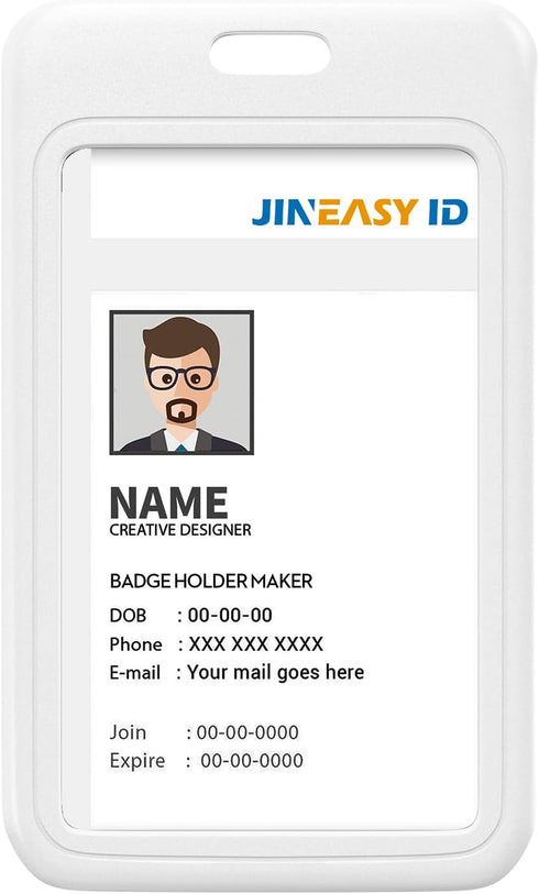 JINEASY 2 Pack White Hard Plastic ID Badge Holder, Vertical Lanyard ID Card Case