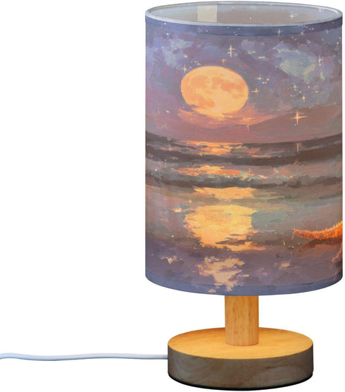 ALAZA Moon Starfish Beach Oilpaint Bedside Table Lamp with USB Port for Bedroom Nightstand Lamps Night Light Linen