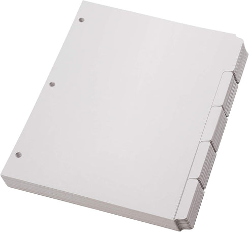 Oxford Blank Write On Binder Dividers, 1/5 Cut Tabs, 3 Hole Punch Dividers in 5 Tab Sets, 100 Dividers, 20 Sets, White
