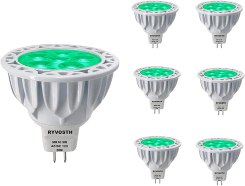 RYVOSTH 6-Pack MR16 Green Led Bulbs 5W Replace 35W 50W Halogen Equivalent,12V Low