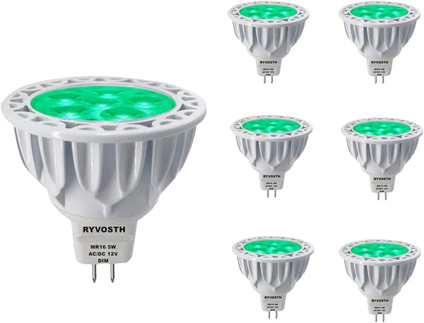 RYVOSTH 6-Pack MR16 Green Led Bulbs 5W Replace 35W 50W Halogen Equivalent,12V Low