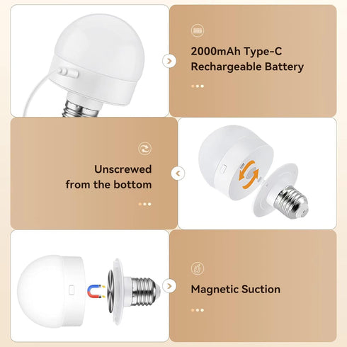 JIOODICH. 2 Pack Bulbs Dimmable Bulb 3 Settings, 15 Bulb Rechargeable LED Light with Remote, Wireless Battery Operated