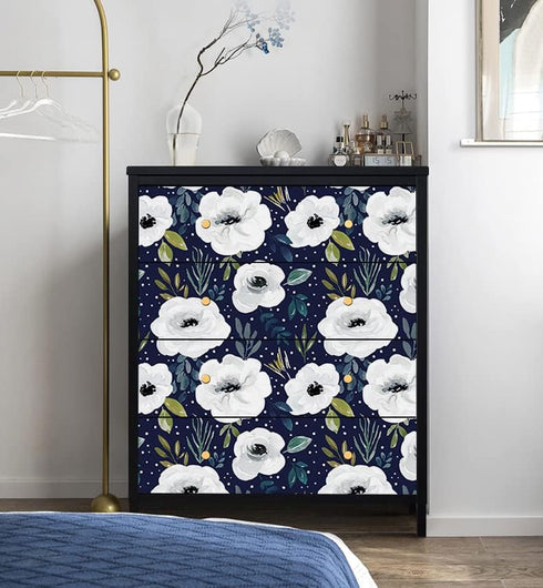 HAOKHOME 93245-3 Peel and Stick Floral Wallpaper 17.7in x 9.8ft Navy/White/Blue