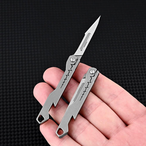 Titanium Alloy Keychain Utility Knife, Small Folding Pocket Knife with Extra 10PCS #11 Blades