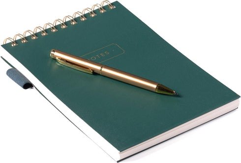 Eccolo Lined Top Spiral Notebook, Flexi-Cover Steno Pad with Pen Included (240 Perforated Pages), "Notes" A5 Notepad Ideal for Note Taking in School, College or Work (Green, 6x8.5 Inches) by WORLD TRAVELER