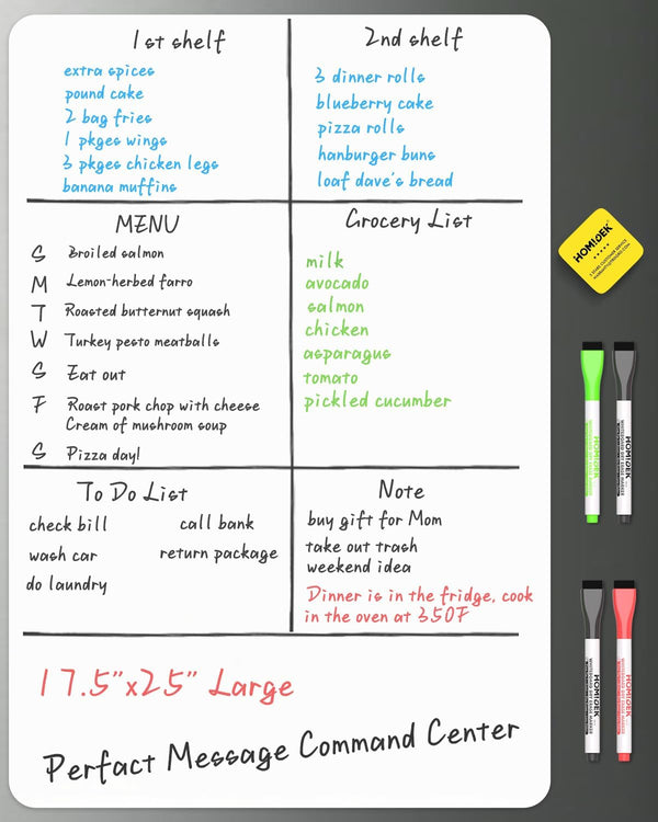 Magnetic Whiteboard for Fridge, 17.5 x 25 Small Refrigerator Dry Erase Board with Markers and Eraser