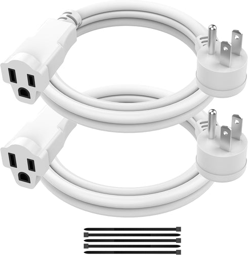2 Pack 2FT/24Inch Power Extension Cord, Heavy Duty 16 AWG, Waterproof, Flexible, Indoor Use, White