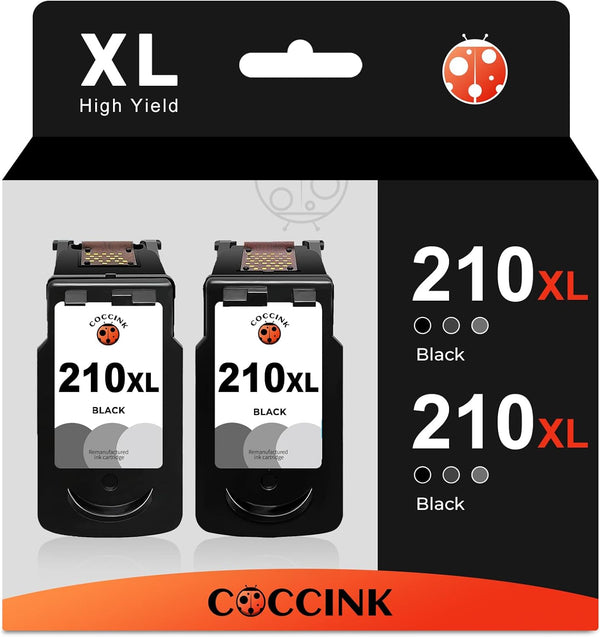 COCCINK 210XL Black Ink Cartridge Replacement for Canon PG-210, Combo Pack for Pixma MP230 MP240 MP250 MP280