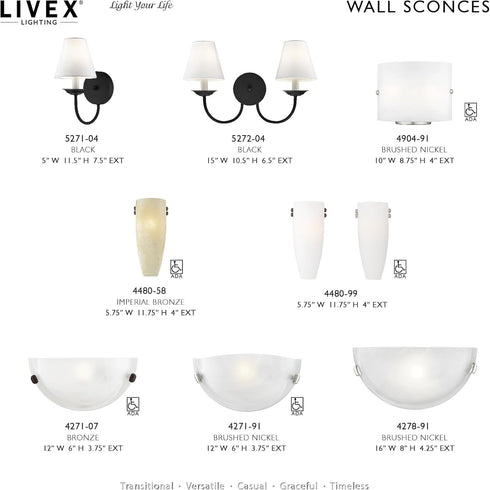 4271-91 1 Livex Lighting Home Basics Light Brushed Nickel Wall Sconce with White Alabaster Glass