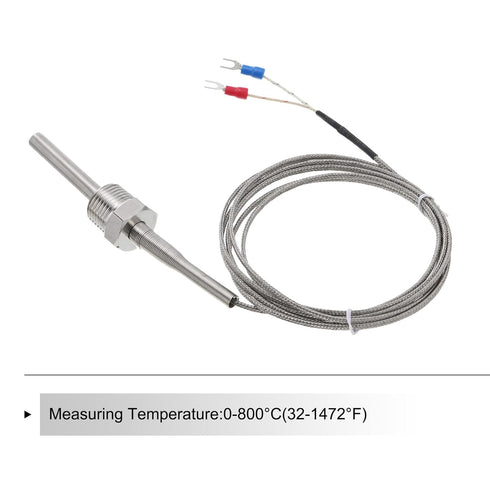 MECCANIXITY K Type Thermocouple Temperature Sensor Probe, 1/2" NPT Thread 8x50mm 6.6ft Wire 0 to 800°C