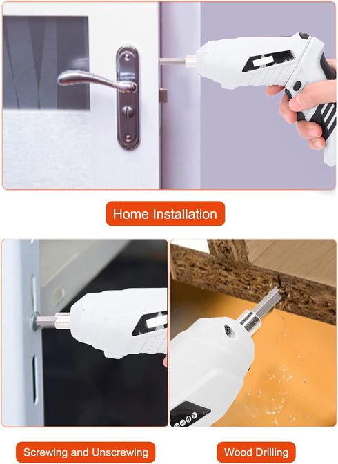 Electric Screwdriver Set - Cordless Handheld Power Screwdriver with 2Pcs Bits, USB Rechargeable Drill Kit, White