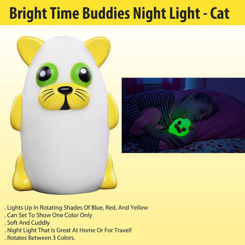 Bright Time Buddies Night Light - Animal-Shaped Baby Night Light As Seen on TV Kids Night Lights (Cat)