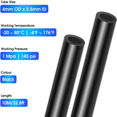 TAILONZ PNEUMATIC Black 4mm or 5/32 inch OD, 2.5mm ID Polyurethane Air Hose Pipe Tube, 10 Meter