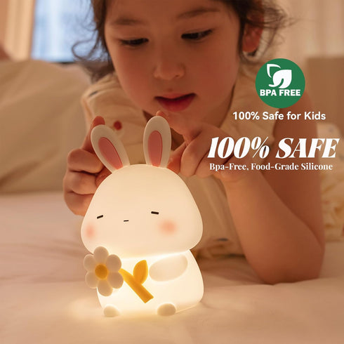 Dimmable Rabbit Night Light for Kids, Cute Bunny Lamp Gifts for Boys and Girls, Touch Squishy Silicone Night Light