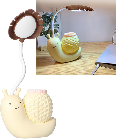 5V 0.6-3W FTVOGUE LED Desk Lamp with Pen Holder, Cartoon Snail Design, Rechargeable Flexibility, Warm White Light