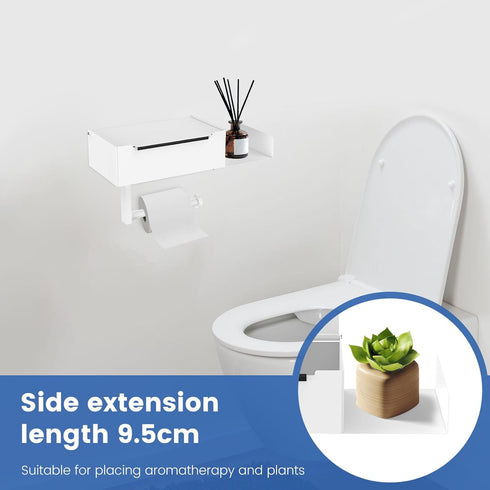 Hevtsde Toilet Paper Holder with Shelf - Carbon Steel Wipes Dispenser for Bathroom, Easy Cleaning No Drilling Wall