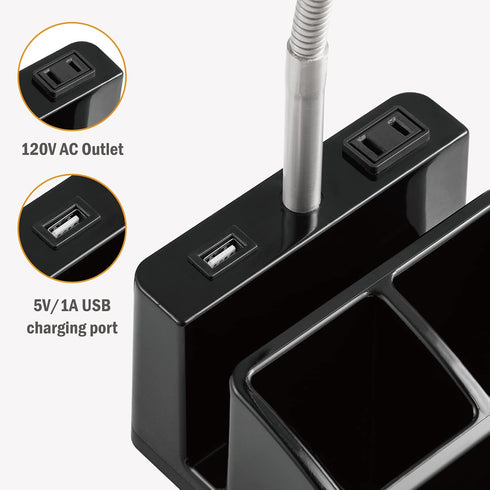 LED Desk Lamp with USB Charging Port and AC Outlet, Adjustable Neck, Modern Table Lamp for Reading and Working