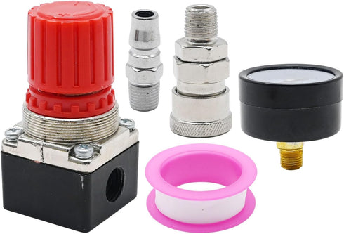 1/4" Air Compressor Pressure Regulator with Gauge 0-180 PSI Air Gauge Regulator Inline for Air Compressor and Pneumatic Tools Air Regulator (3-Way Valve)
