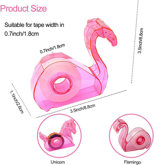 Cute Tape Dispenser Desktop, Cartoon Flamingos Tape Holder, Portable Tape Cutter for Kids School Office Accessory