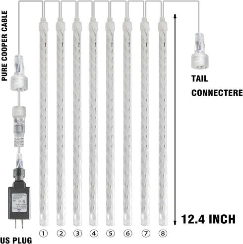 288LED 12 Inch 8 Dazzle Bright Christmas Lights Outdoor, Meteor Shower Rain Lights Tubes, Waterproof Plug in Falling