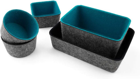 Three by Three Seattle Felt Storage Bin 6x4x2.5 Inch for Office, Craft Room, Living Room, Bedroom (Navy)