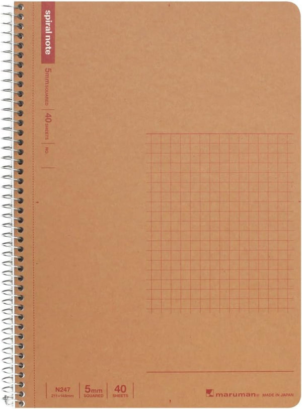 Maruman N247 Ring Notebook, 0.2 inch (5 mm) Square Ruled, A5, 40 Pieces, Set of 10